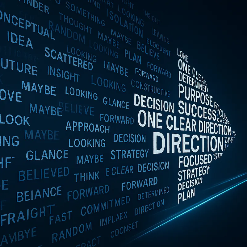 Wortwolke mit Begriffen wie Purpose, Direction und Strategy – Symbol für ein klares Motivationsschreiben
