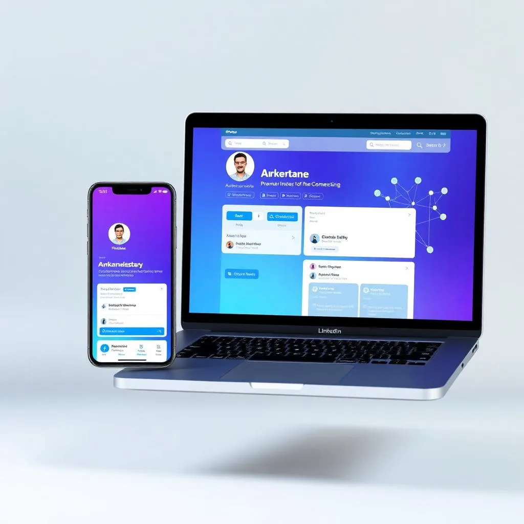 Optimiertes LinkedIn-Profil auf Laptop und Smartphone
