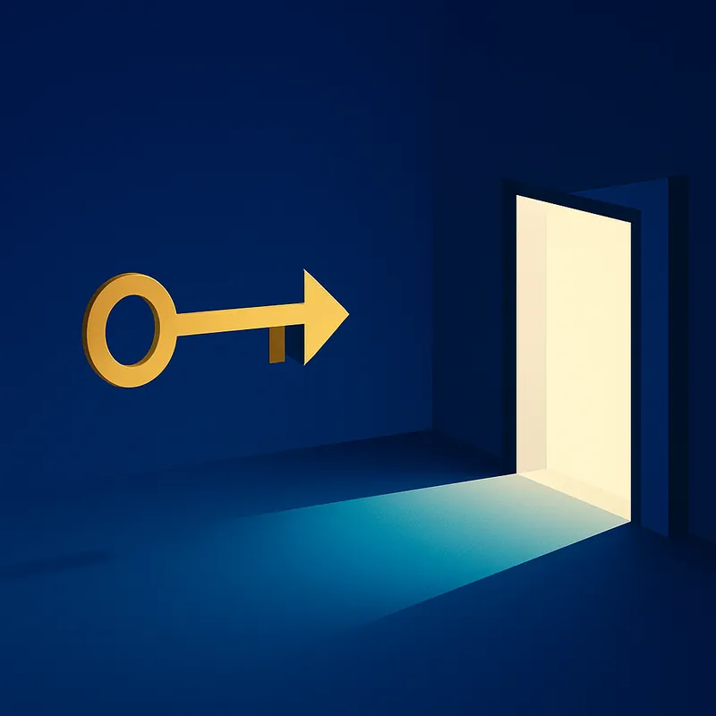 Goldener Schlüssel zeigt auf eine offene, hell erleuchtete Tür – Symbol für Offenheit am Arbeitsplatz